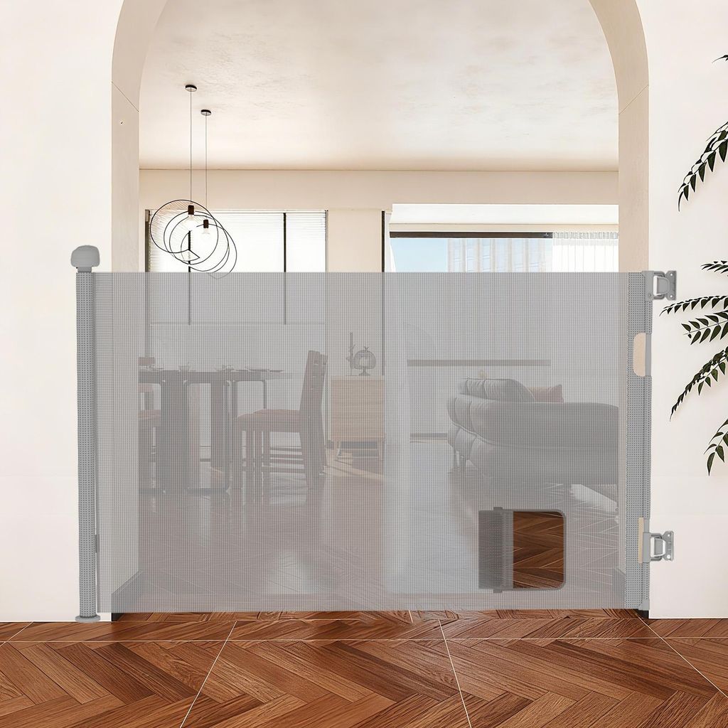 Treppenschutzgitter Ausziehbar 0-180cm,Türschutzgitter Ohne Bohren Treppengitter mit Katzentür Haustiertür,Einhändiges Öffnen,für Treppen/Türen