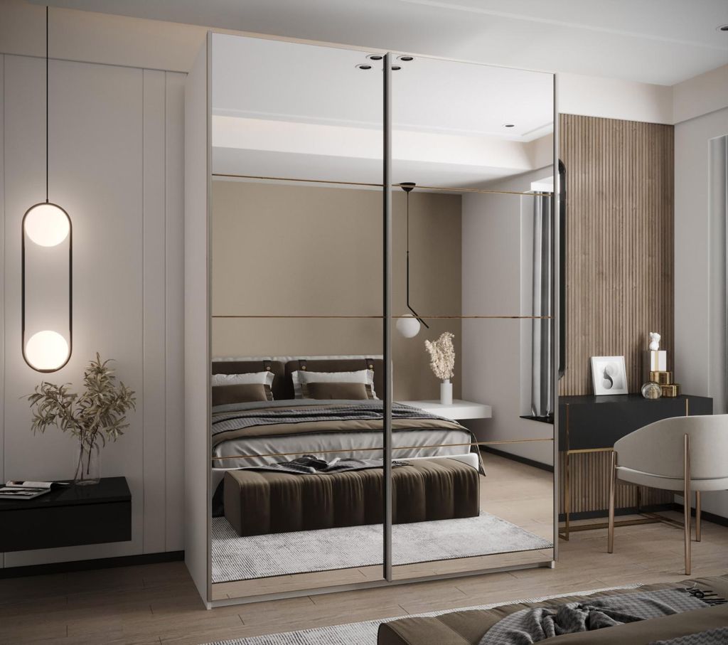 Zweitüriger Kleiderschrank SAMARA 2 – 170 cm, weiß/Eiche handwerklich/silber