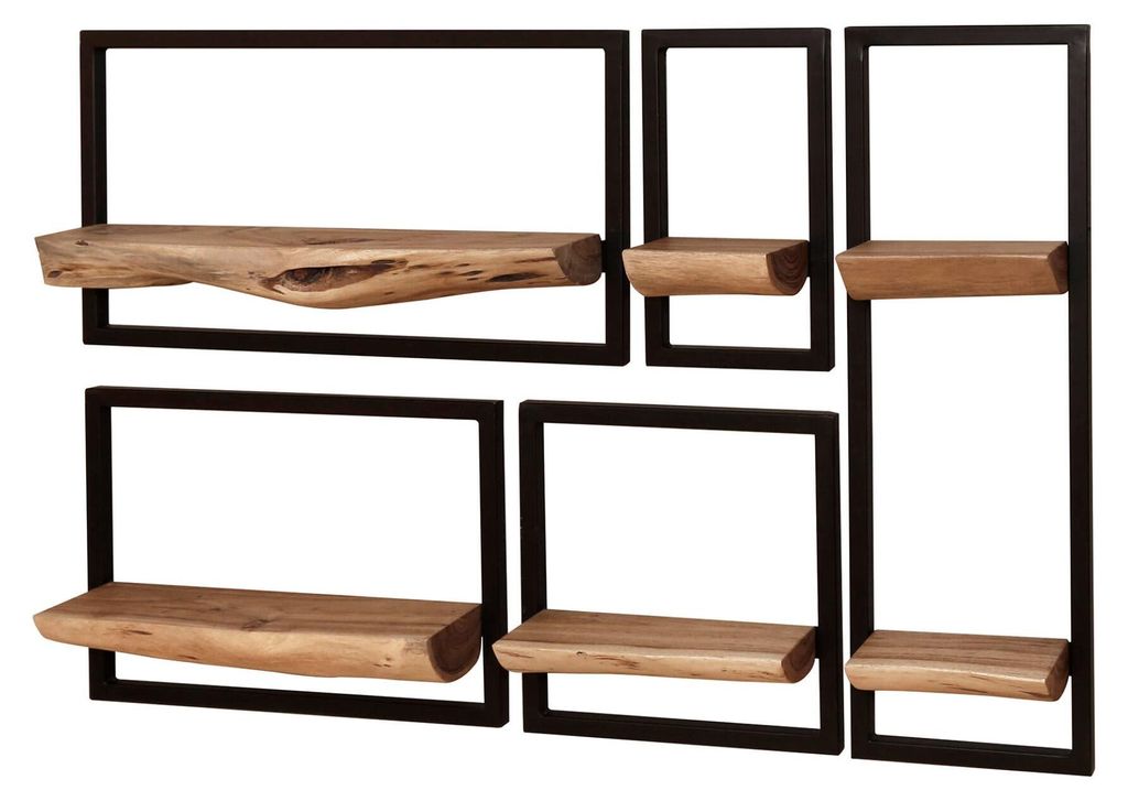 FURNLUX Wandregal Kante Akazie Und Schwarz 110cm (5 Stk.) / Hauptfarbe: Braun / Abmessungen: 110 x 75 x 15 cm