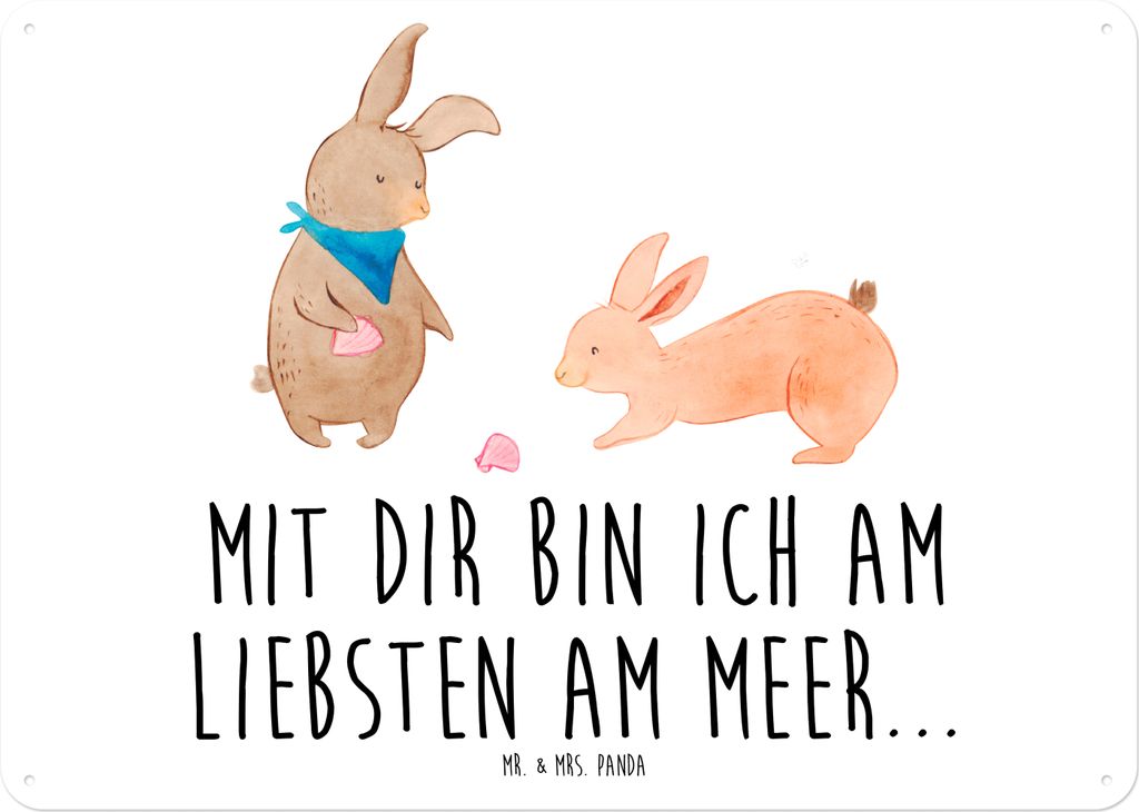 Mr. & Mrs. Panda Blechschild Hasen Muschel DIN A5 - Weiß - Geschenk, Beste Freundin, BFF, Türschild, Muttertag, Blechtafel, tafel, Wandbild, Meer...