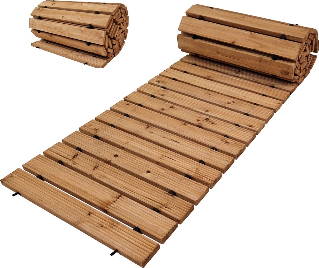 Holzpfad ausrollbar 250x43x2 cm rustikales Tannenholz Produktbild 