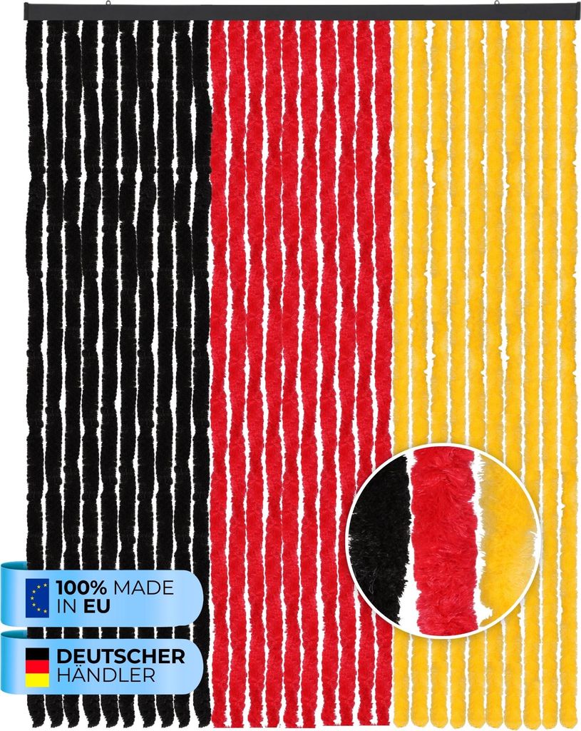 Flauschvorhang (120x200 cm) Türvorhang "Schwarz - Rot - Gelb" als Insektenschutz für Balkon, Terrasse oder Wohnmobil, Wohnwagen, Pavillon