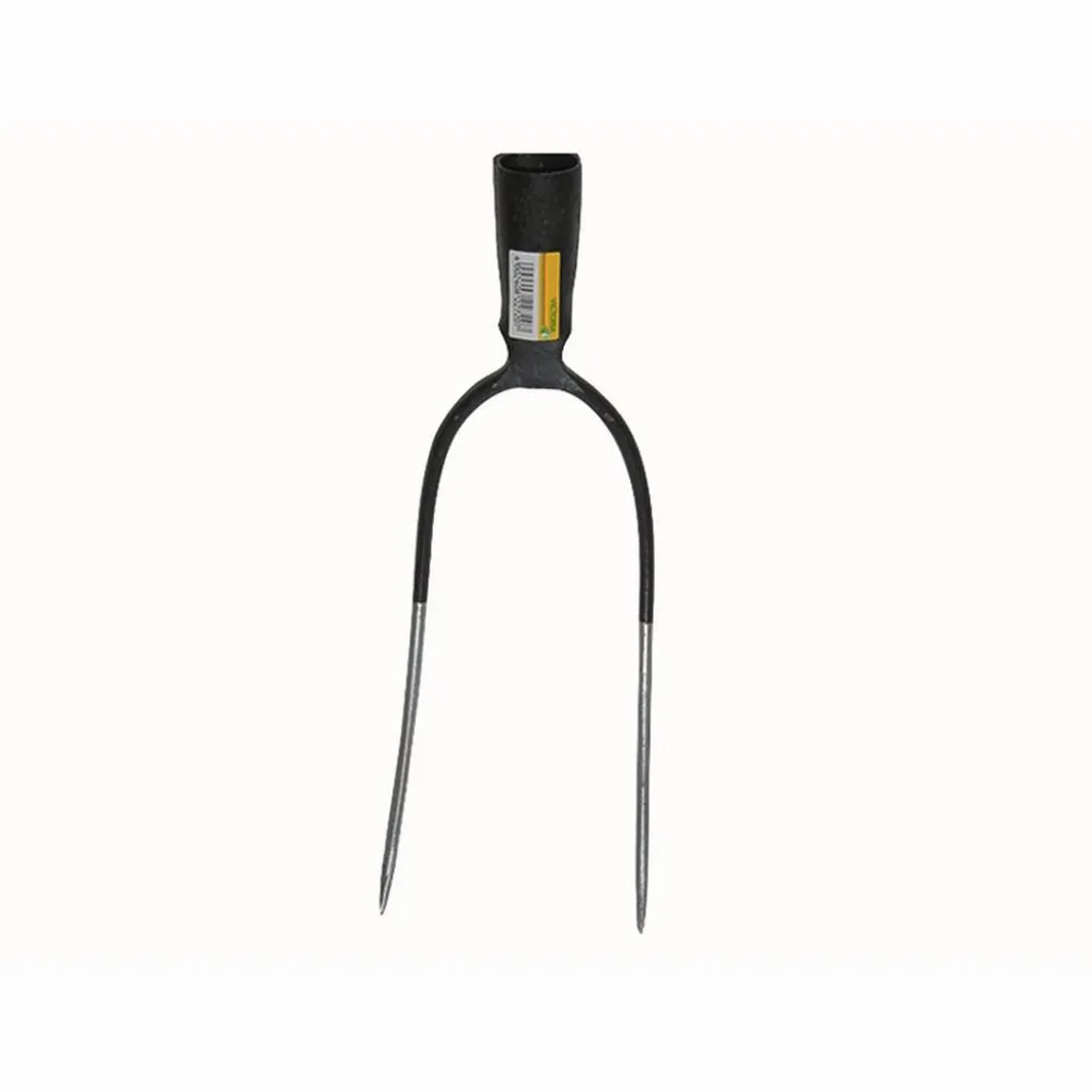 Fourche à foin 2 dents en acier forgé 28x13cm avec douille de fixation