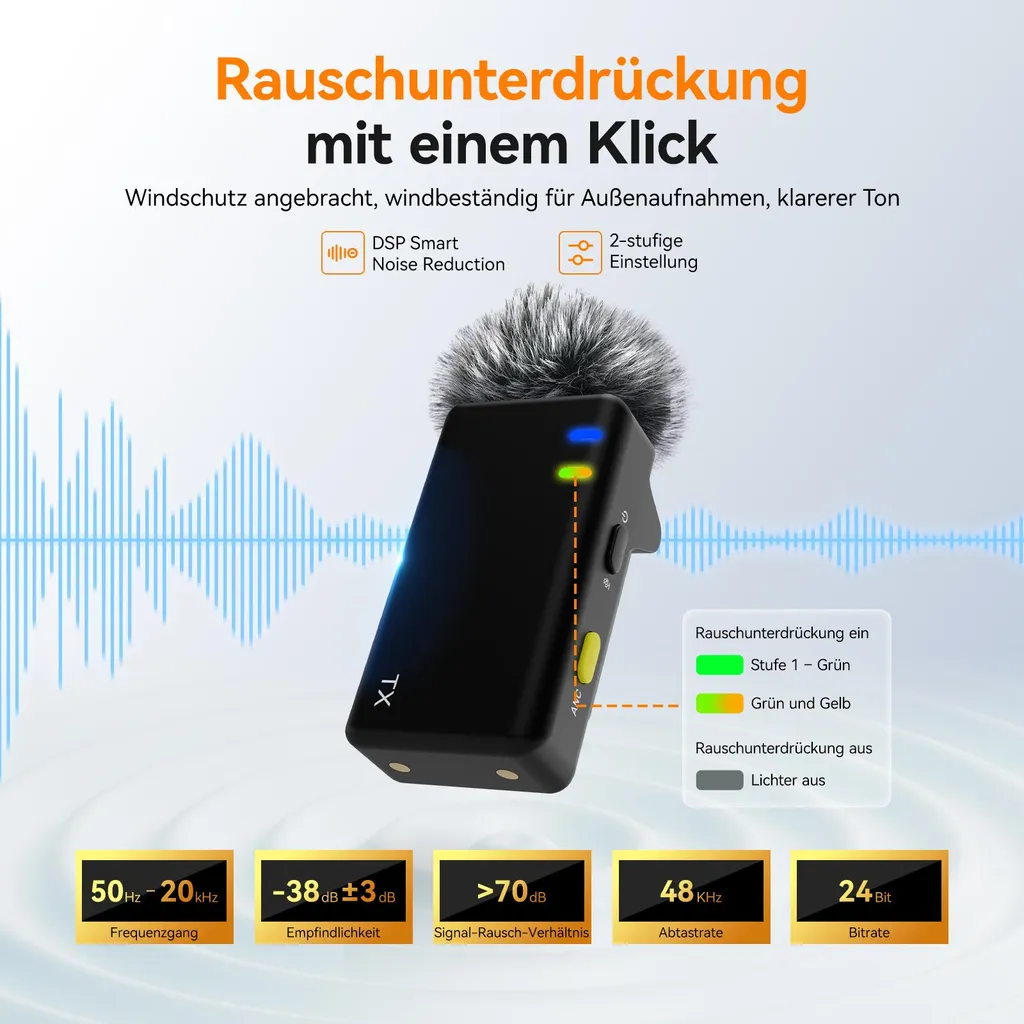 Microphone sans fil anti-interférence 150m pour streaming et vidéos
