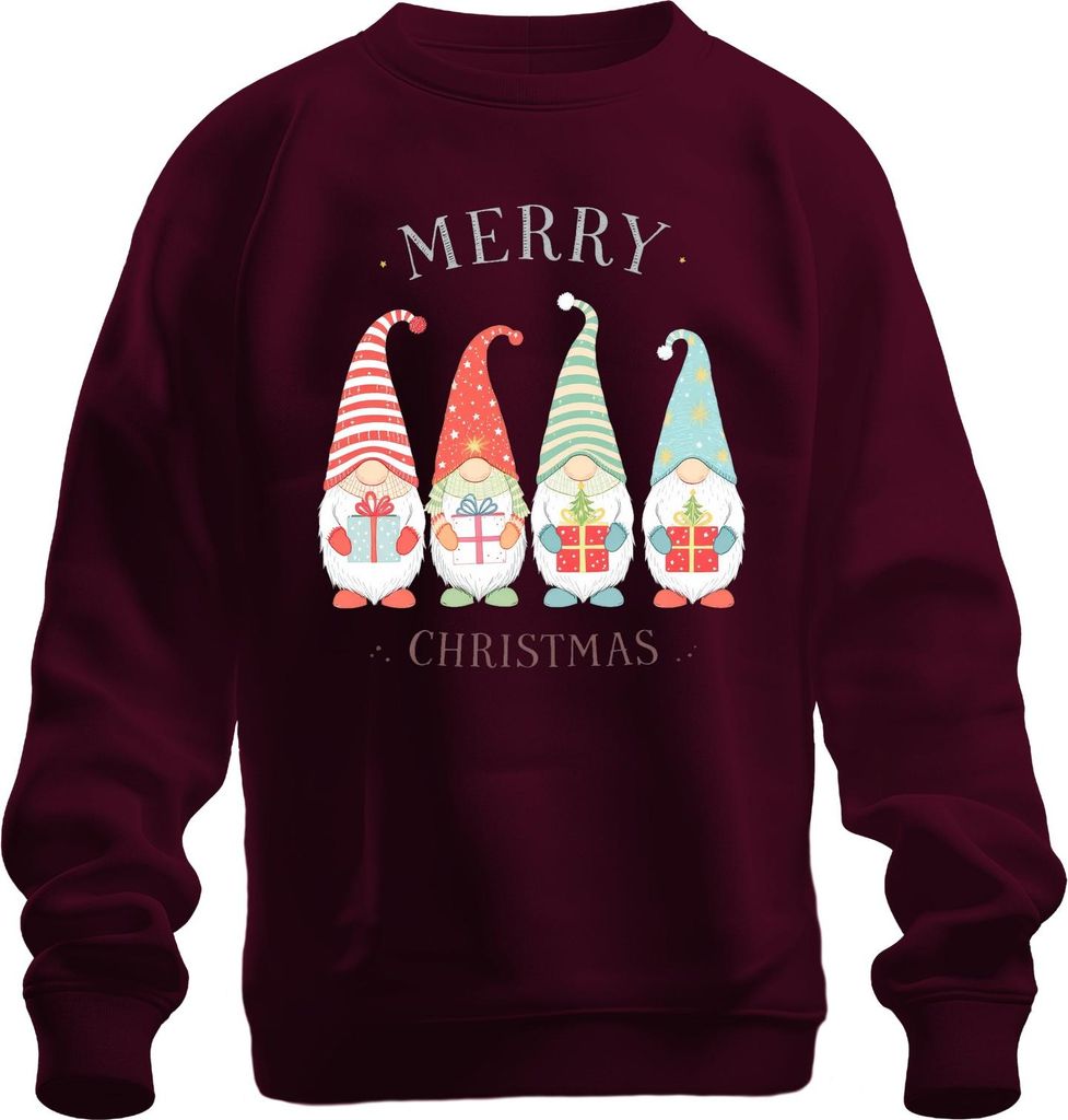 MERRY CHRISTMAS Wichtel Weihnachtswichtel Gnom Geschenke Niedlich Uni Sweatshirt Pullover, Burgundy, M