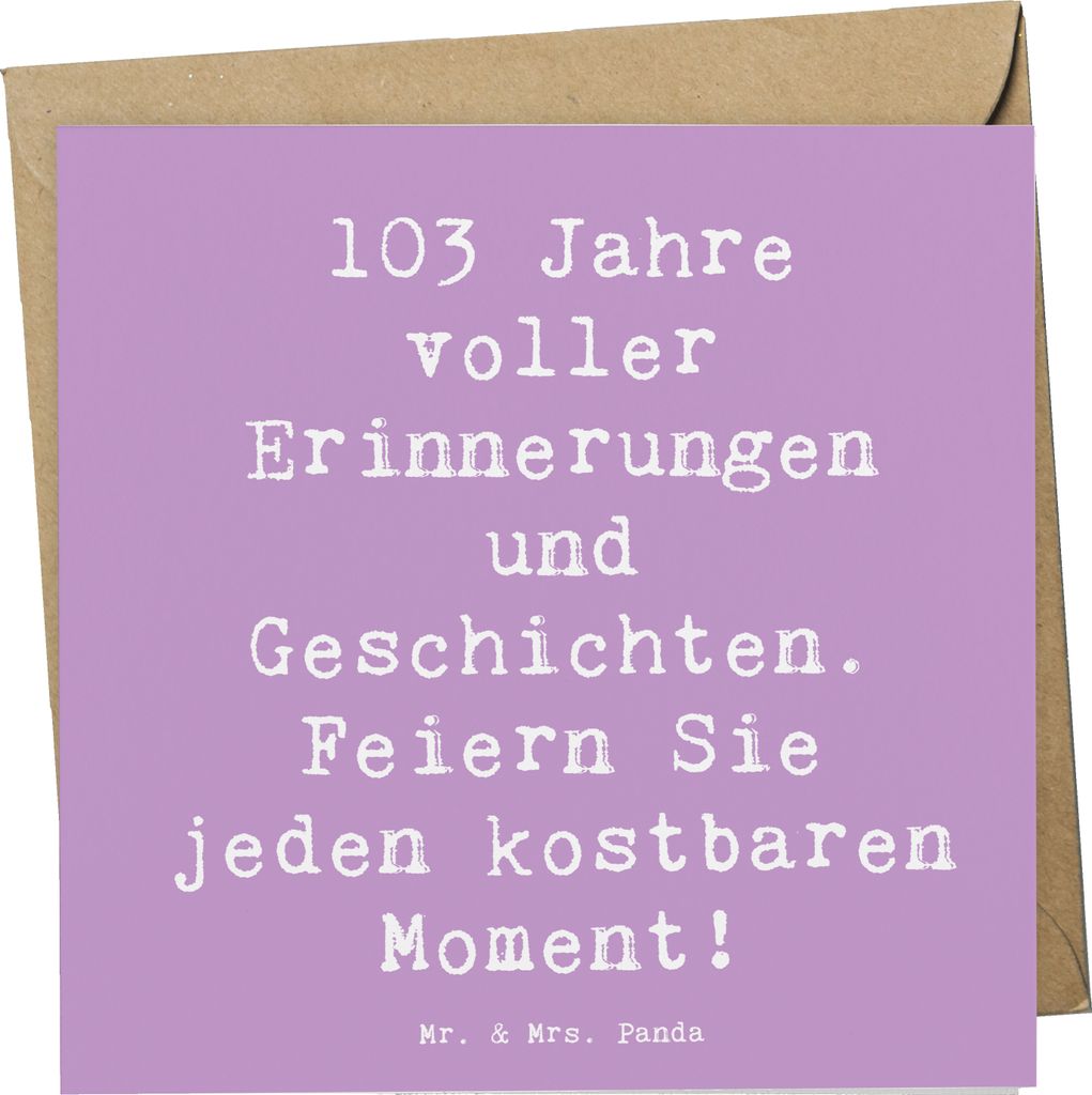 Mr. & Mrs. Panda Glückwunschkarte Spruch 103. Geburtstag Erinnerungen - Lavendeltraum - Geschenk, Weisheit, kostbare Momente, Grußkarte, doppelka...