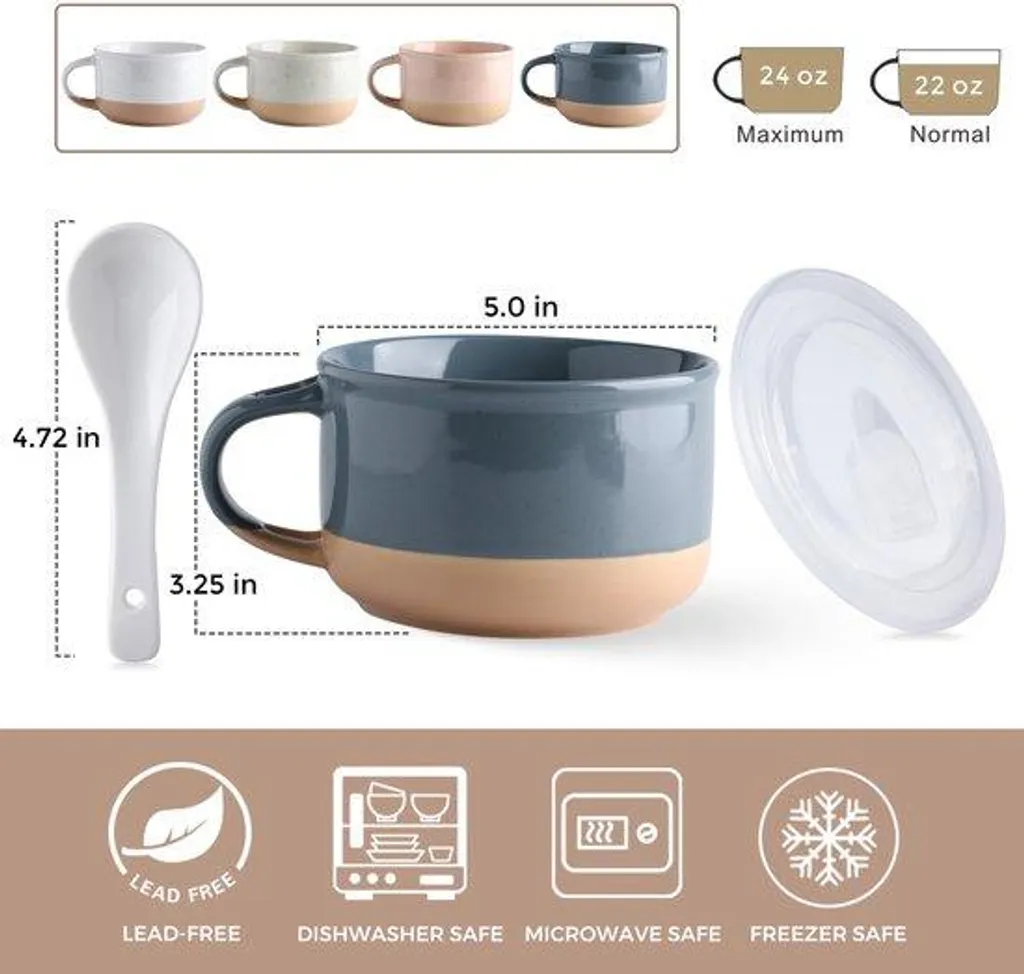 Bol à Soupe Anti-Éclaboussures 700ml avec Couvercle pour Micro-ondes Gris