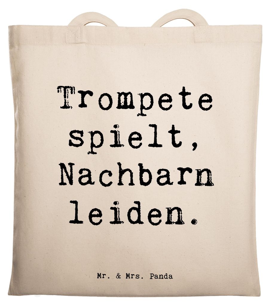 Mr. & Mrs. Panda Tote Bag Spruch Trompete Freude - Transparent - Geschenk, Büchertasche, Tragetasche, Musikübung, Musikerleben, Nachbarschaft, ca...