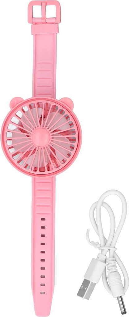 Uhrenventilator, USB-Aufladung, niedliche Bärenohren, tragbar, Cartoon-Armband, klein, cooles Rot
