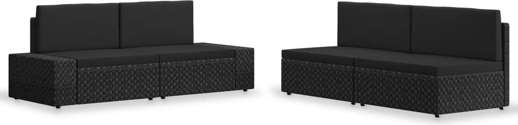 "Rabatt" 4-tlg. Garten-Lounge-Set - Wetterfestes Sitzgruppe - für 3 Personen - Poly Rattan Schwarz - Lounge-Dining set CC2443