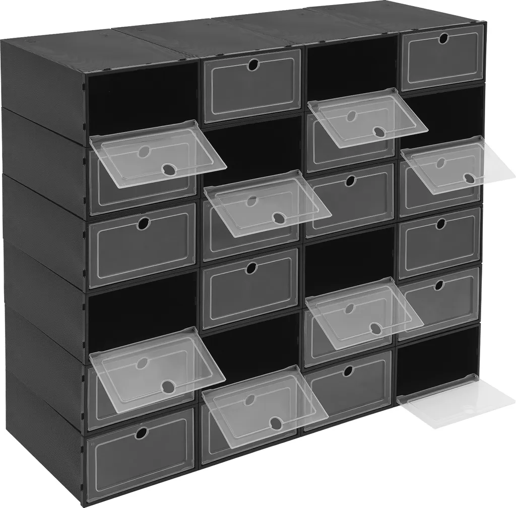 Rangement Chaussures pour Dressing et Entrée 24 Boîtes Noires Compactes