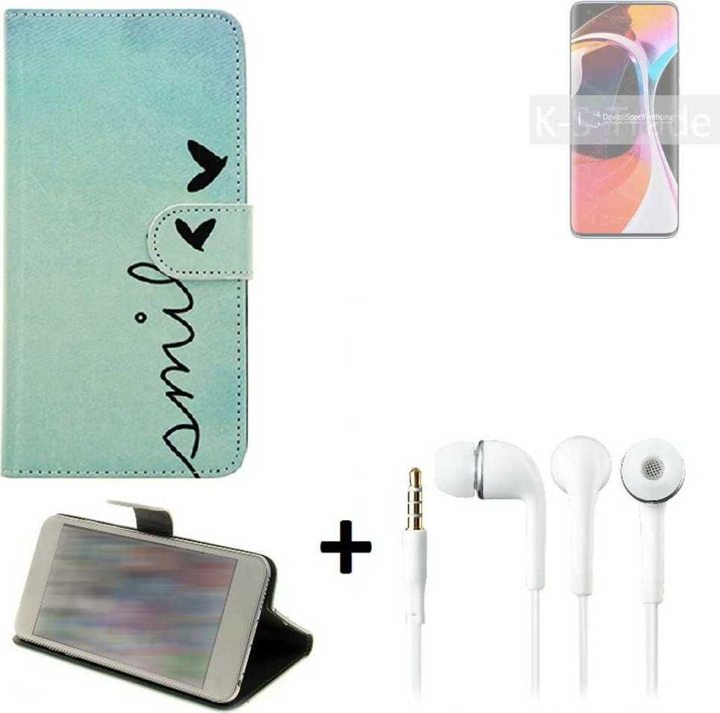 K-S-Trade Schutz Hülle Handy Hülle kompatibel mit Xiaomi Mi 10 360° Wallet Case Schutz Hülle ''smile'' inkl. Ohrstöpsel Smartphone cover