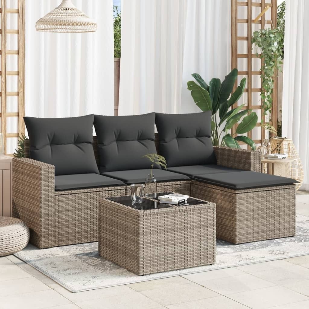 Maison Exclusive - 5-tlg. Garten-Sofagarnitur mit Kissen Grau Poly Rattan
