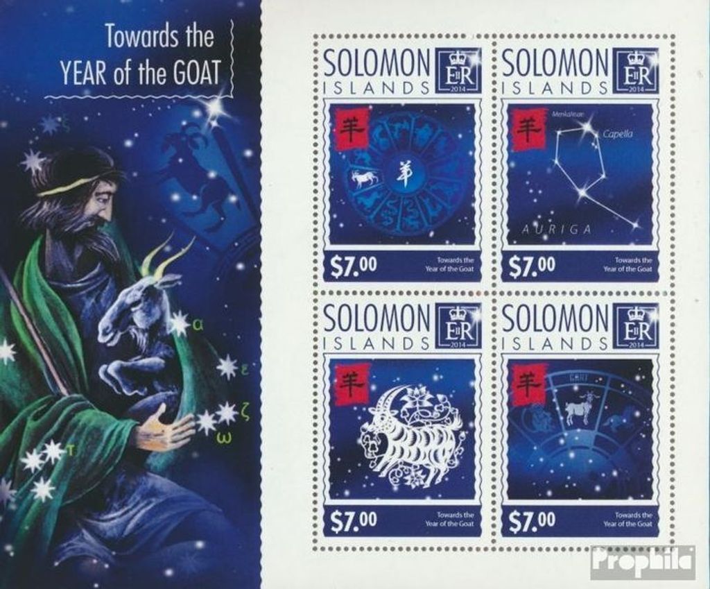 Briefmarken Salomoninseln 2014 Mi 2887-2890 Kleinbogen (kompl. Ausg.) postfrisch Zum Jahr der Ziege