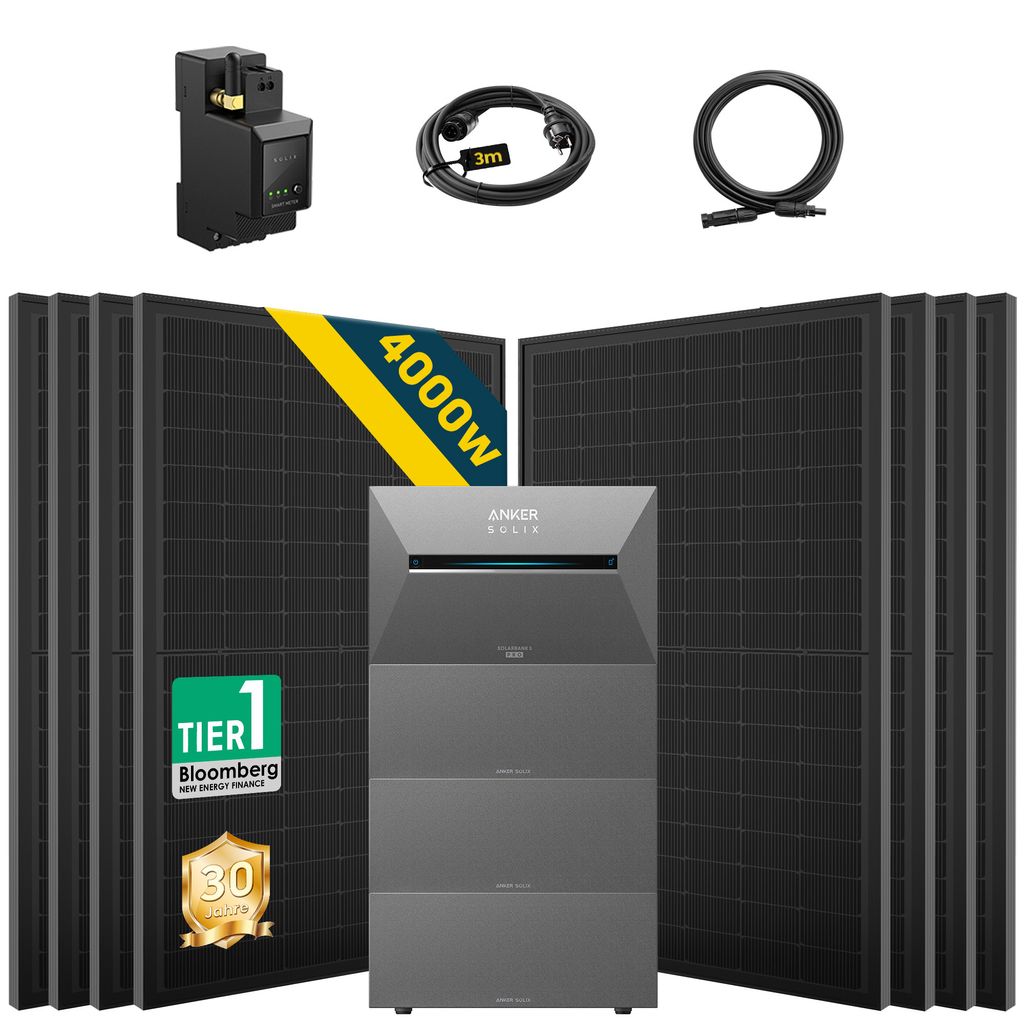 ALLDREI Balkonkraftwerke mit Speicher Anker Solix Solarbank 3 E2700 Pro & BP2700x3,Komplettset mit 8x500W Bifazialer Solarpanel & Smarten Zähler