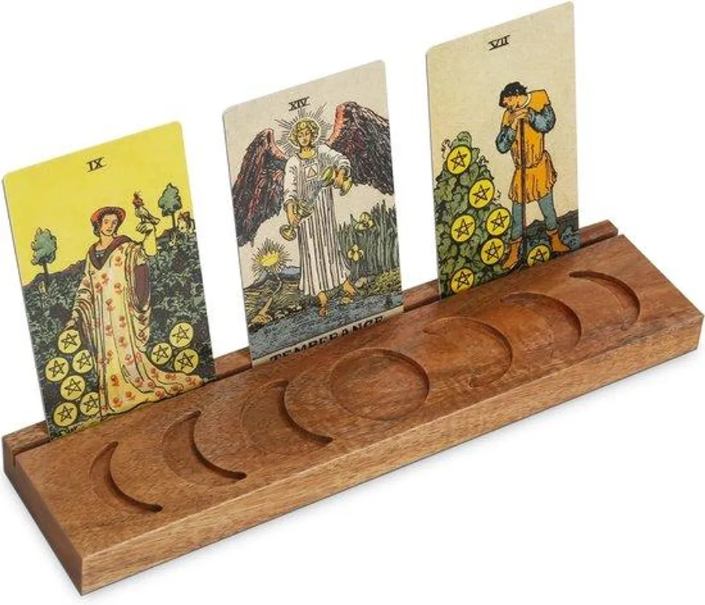 Présentoir tarot bois phases de la lune pour méditation et spiritualité