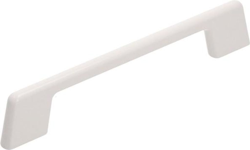 Mattweißer Möbelgriff 128mm, filigran, schlank, abgerundet mit abgeschrägter Basis