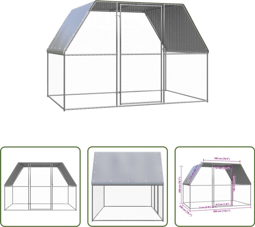 The Living Store Hühnerkäfig Silbern und Grau 3x2x2 m Produktbild 
