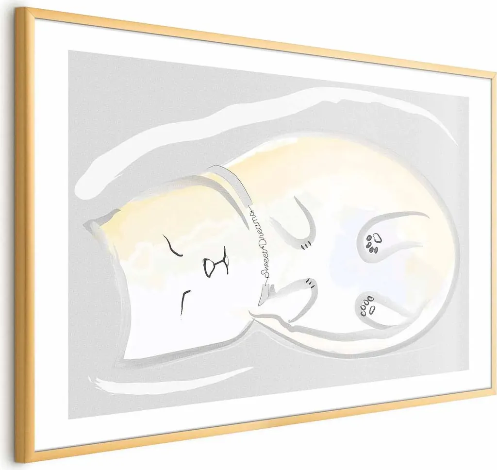 Poster Gattino addormentato 60x40 cm con cornice dorata con margine