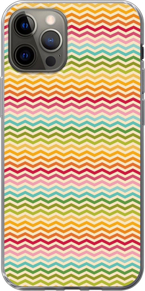 MuchoWow Handyhülle Schutzhülle Hülle für Telefoonhoesje iPhone 12 Pro Muster - Regenbogen - Retro Silikon Softcase Handy Hülle - Abdeckung