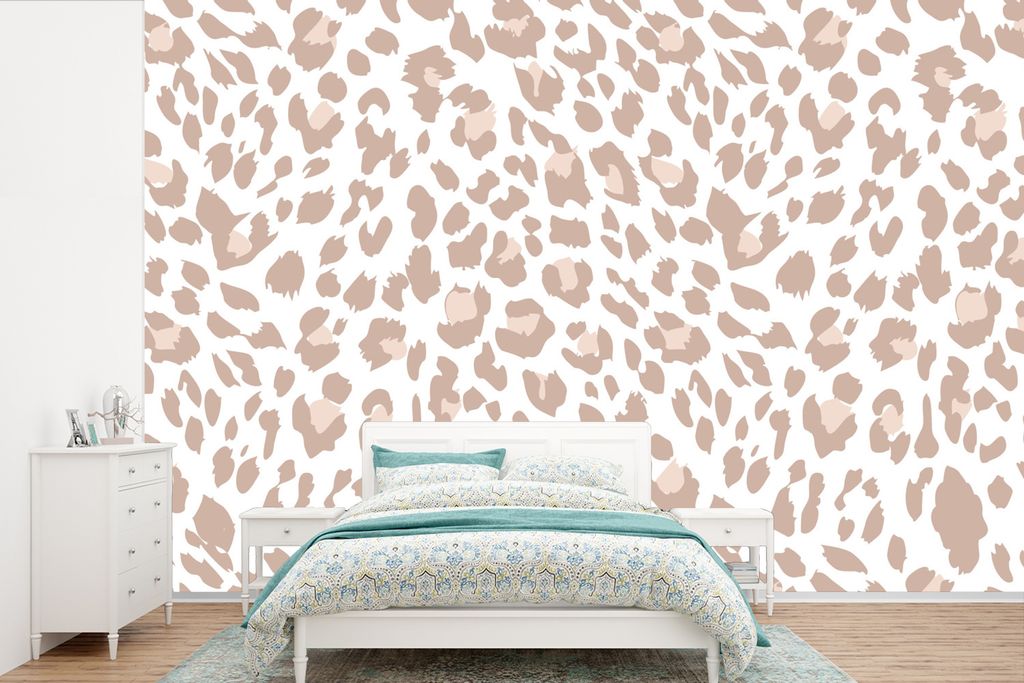 MuchoWow Fototapete für Wohnzimmer oder Schlafzimmer Wandtapete Vinyl Motivtapete Panther Druck - Pastell - Flecken - 330x220 cm - Fototapeten