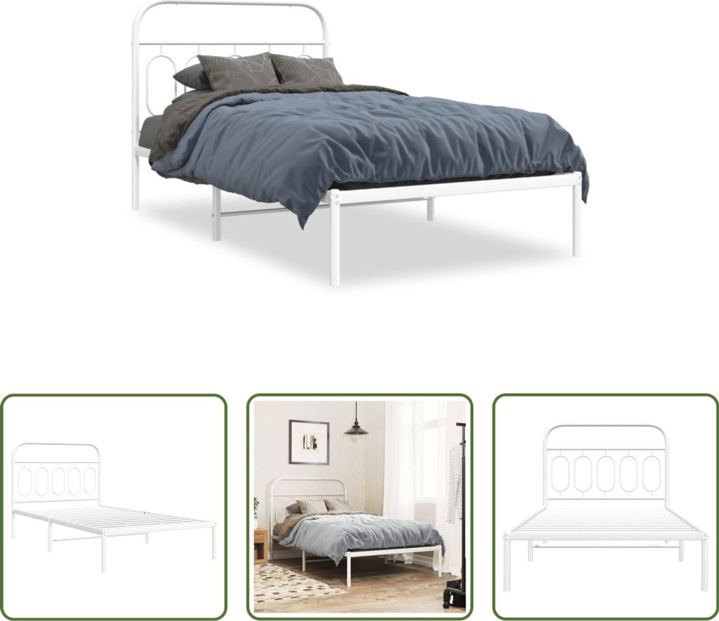 The Living Store Bettgestell mit Kopfteil Metall Weiß 107x203 cm