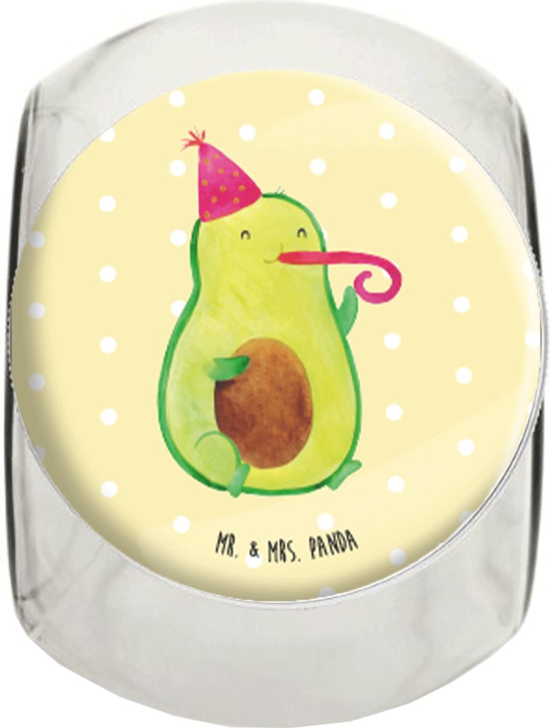 Mr. & Mrs. Panda Vorratsdose Glas Avocado Feier XL 2000ml - Gelb Pastell - Geschenk, Vorratsglas, Kaffeedose, Bonboniere, gewürzglas, Teedose, Par...