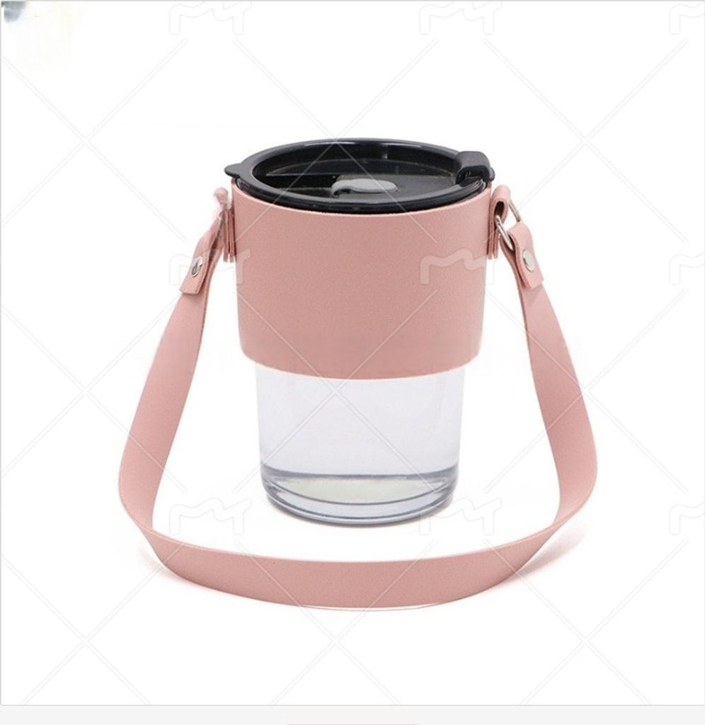 INF Stilvolle Kunstlederhülle für 400ml Kaffee/Tee Rosa