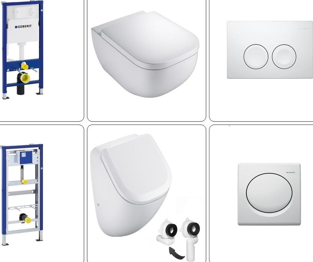 VIGOUR DERBY Wand WC spülrandlos mit Urinalbecken und Geberit Komplettset, weiß