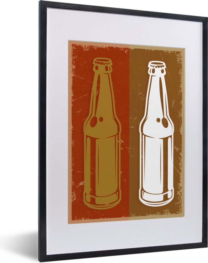MuchoWow MuchoWow Gerahmtes Poster Mancave - Flasche - Vintage - Zeichnung 30x40 cm - Poster mit zchwarzem Bilderrahmen - Wandposter Schlafzimmer