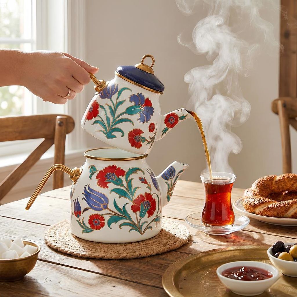 Serenk 2-teiliges Emaille-Teekannen-Set – 1,1 L + 2,1 L, Produktbild 