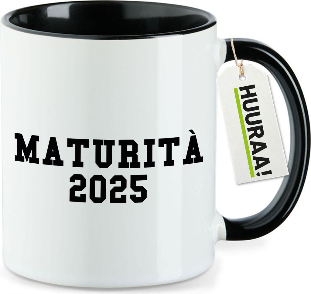 Huuraa Kaffeetasse Maturità 2025 Abschluss Italien 330ml Schwarz Keramik Kaffeebecher Geschenkidee