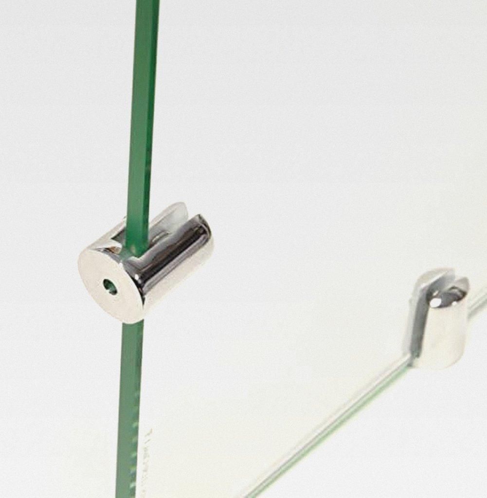 Eckregale aus gehärtetem Glas, transparent, 180 mm, 6 mm dick, für Badezimmer, Schlafzimmer, Büro, mit verchromten Regalstützen, 2 Stück