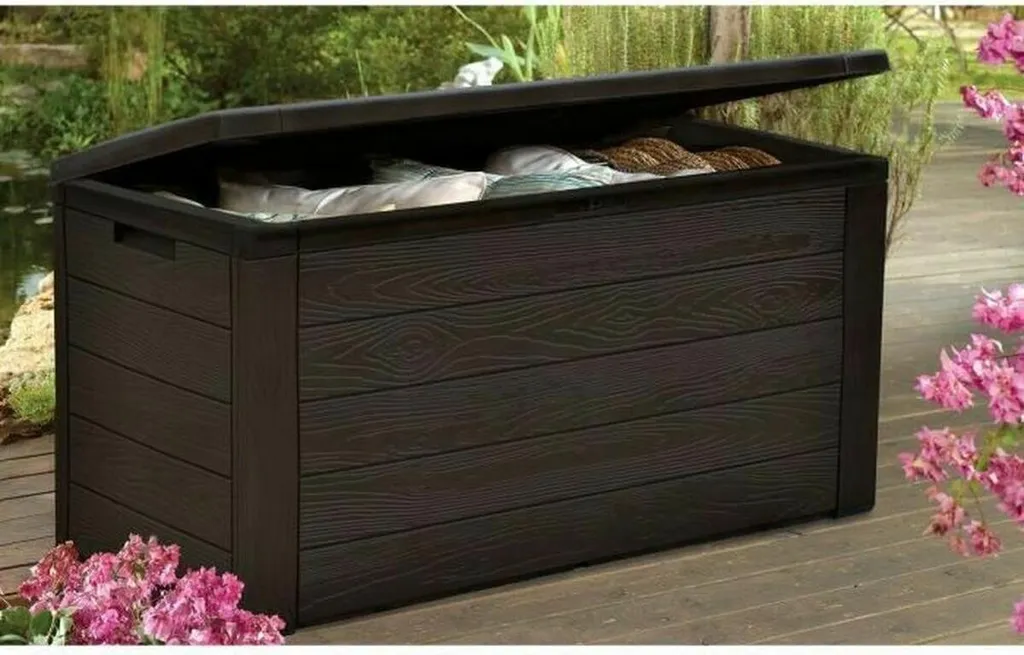 TOOD Coffre de Rangement Extérieur en Résine 300L Aspect Bois Brun