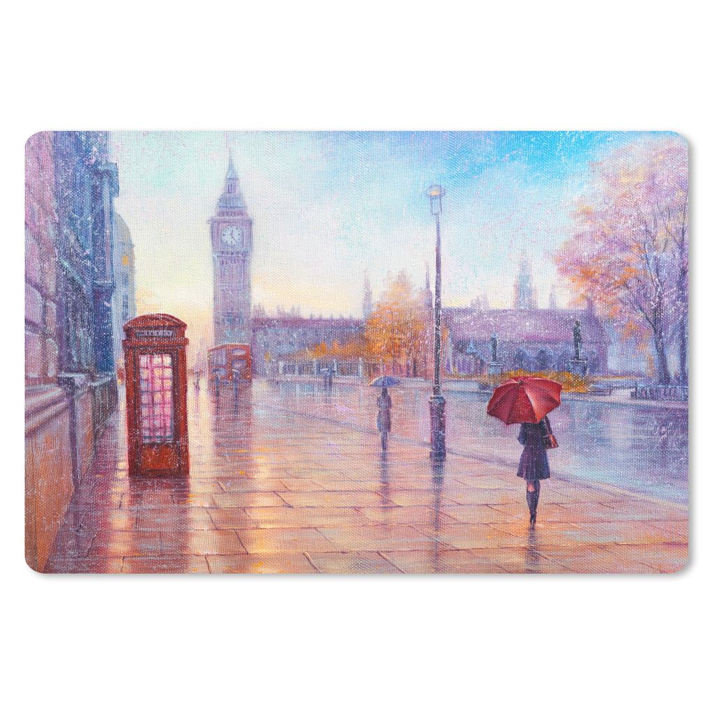 MuchoWow Schreibtischunterlage Malerei - Ölgemälde - London - Telefon 60x40 cm - XXL Mauspad - Großes Mauspad
