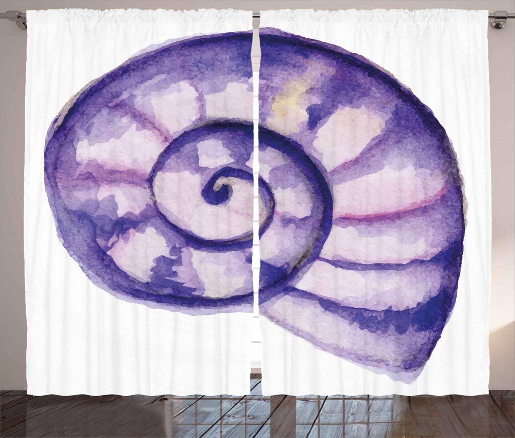 ABAKUHAUS Modern Rustikaler Gardine, Sea Ocean Marine, Schlafzimmer Kräuselband Vorhang mit Schlaufen und Haken, 280 x 245 cm, Lila und Weiß