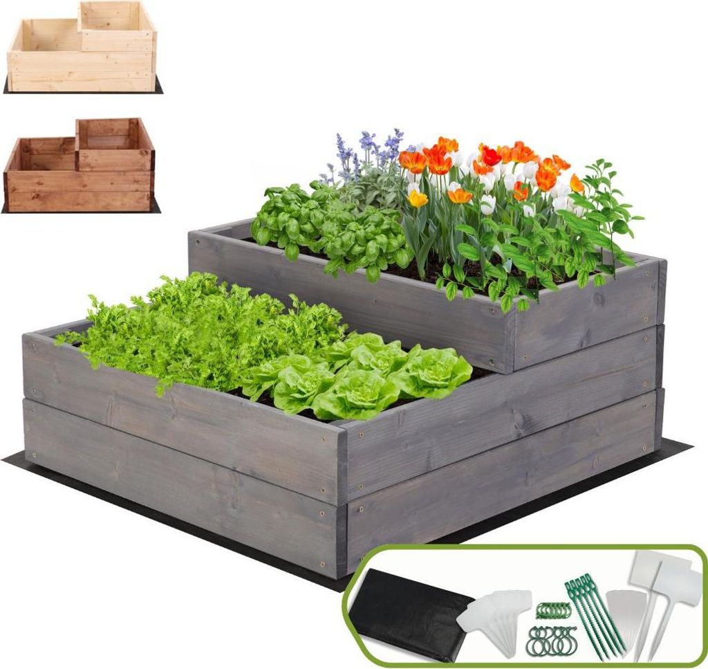 MODO24 Hochbeet Holz, Pflanzkasten, Massivholz, Kiefer, Kräuterbeet, Blumenkasten, Garten, Terrasse, 27x60x63 cm, Grau, ZP07