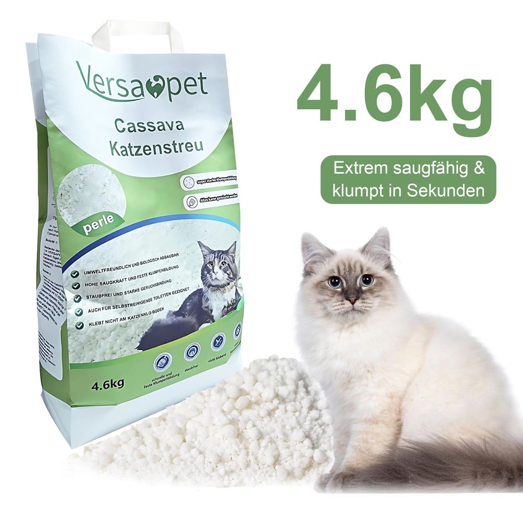 Versapet Maniok Katzenstreu Klumpstreu Cat Litter Staubfrei 1 x 10 Liter, Extrem saugfähig & klumpt in Sekunden, 100% Naturton