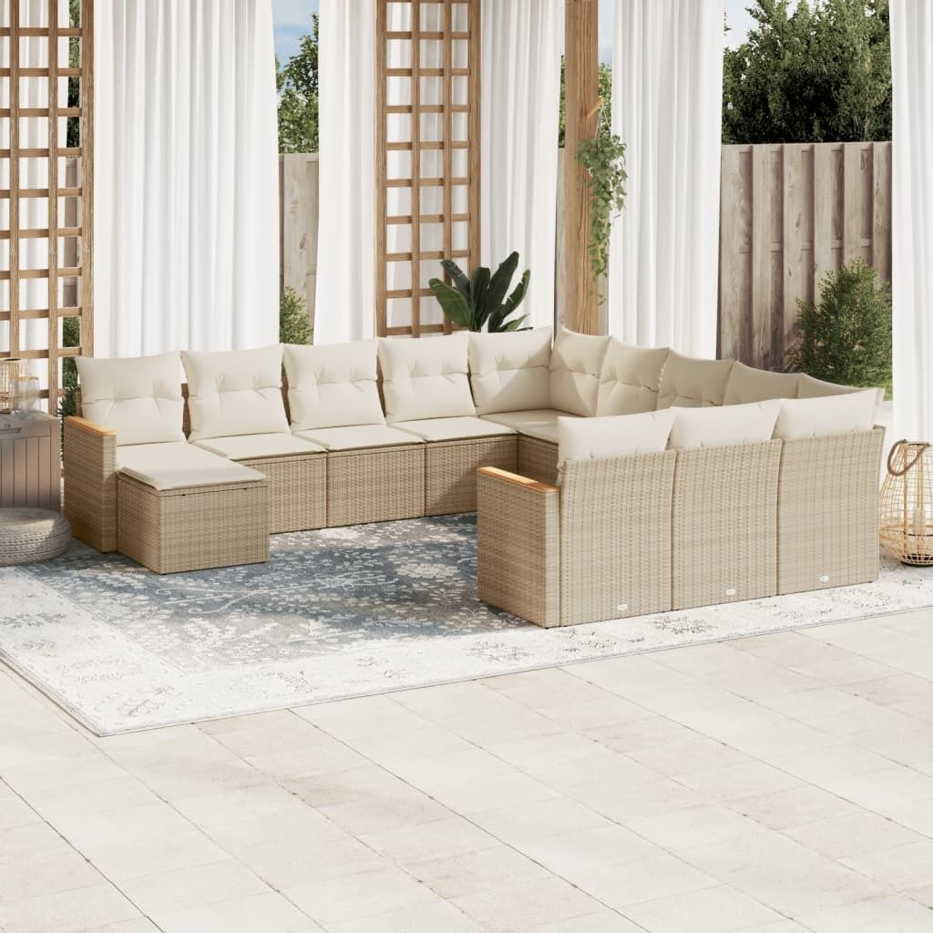Maison Exclusive - 12-tlg. Garten-Sofagarnitur mit Kissen Beige Poly Rattan