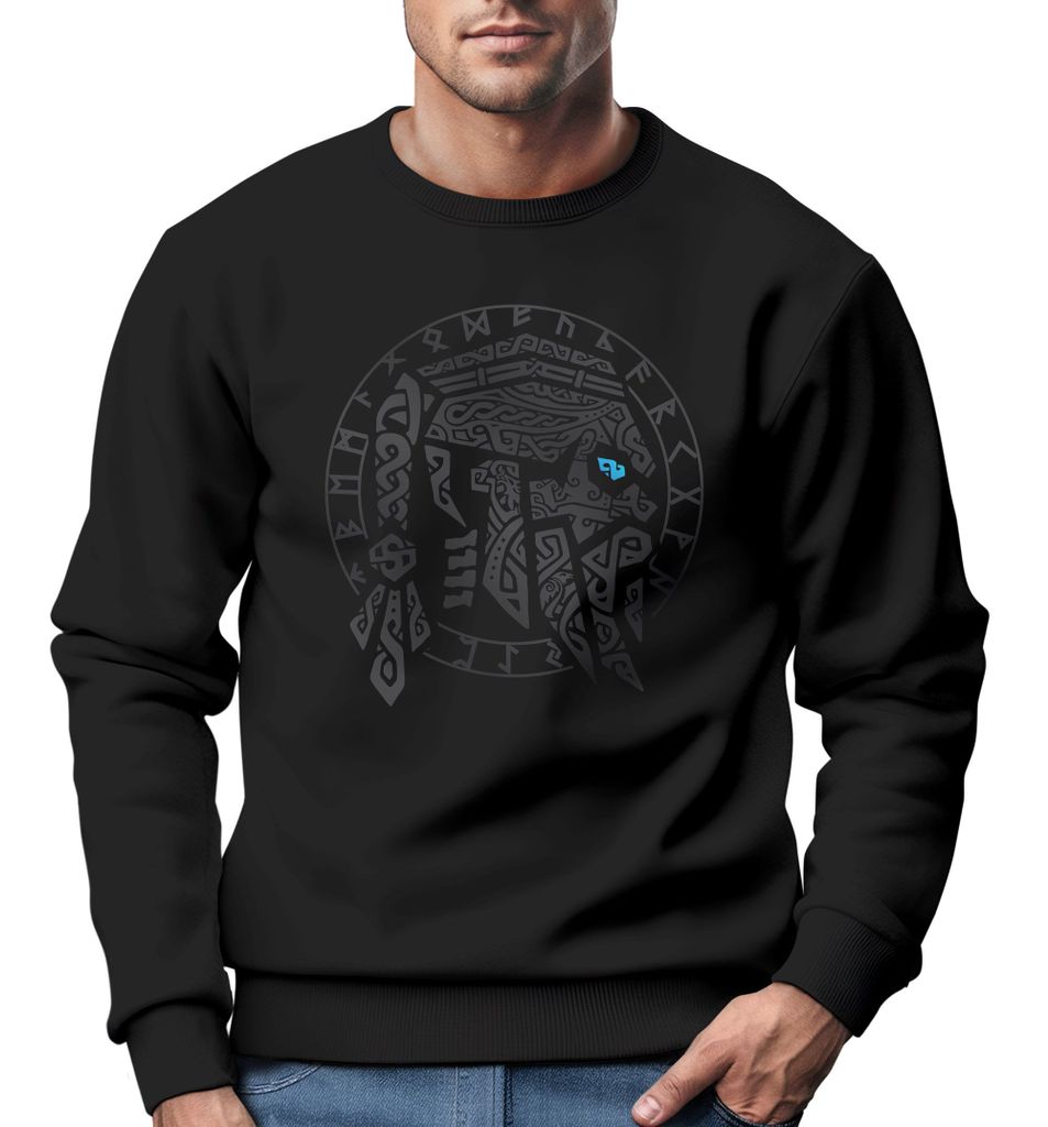 Sweatshirt Herren Odin Ragnar Gott Nordisch Runen Valhalla Wikinger Nordmänner Pullover Neverless schwarz 3XL