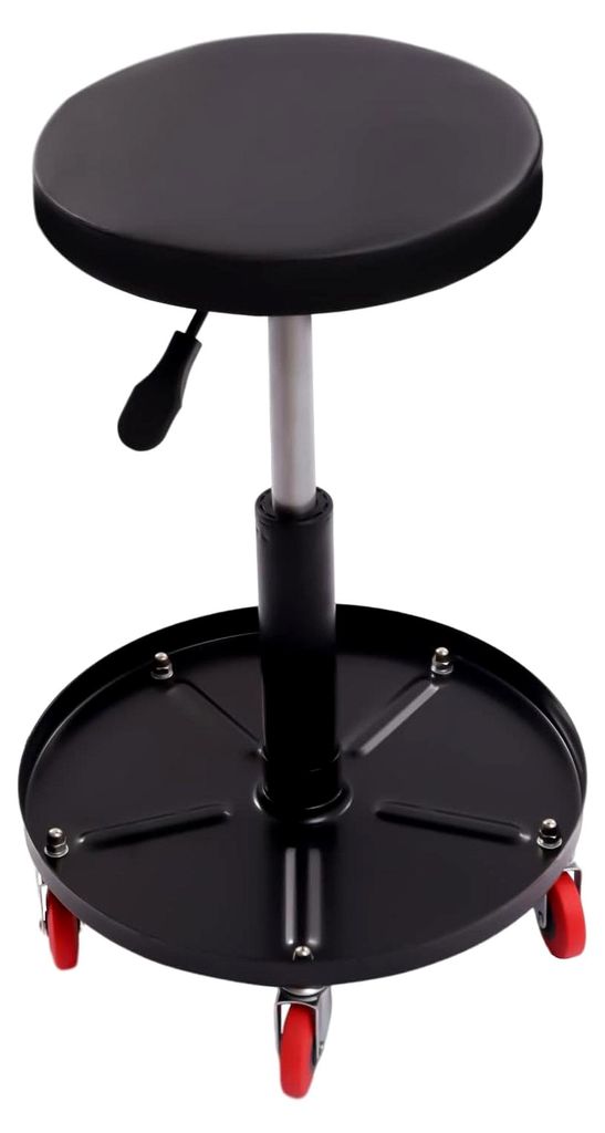 Pneumatischer Rollhocker – Höhenverstellbar 17-22 Zoll, 360° drehbar, 300 lbs Tragkraft, mit Werkzeugablage, Ablagetablett und Handhebel, für ...