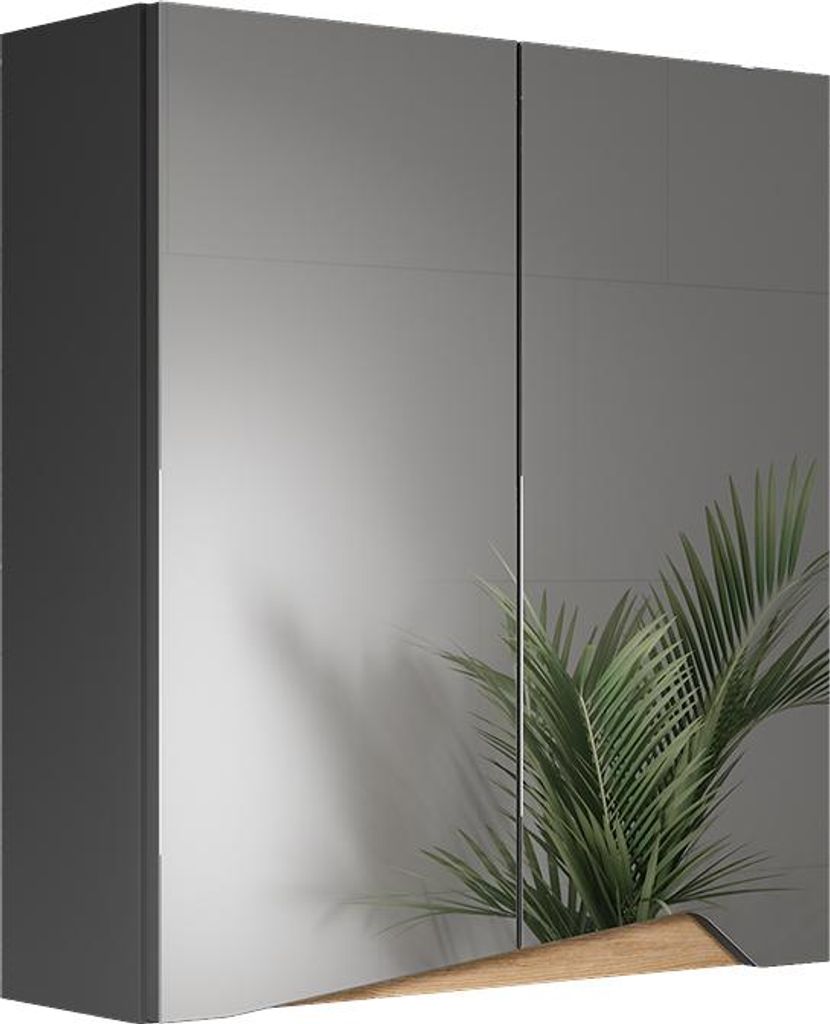 Vicco Spiegelschrank Marelle, 60 x 67 cm mit höhenverstellbarem Einlegeboden, Anthrazit/Artisan