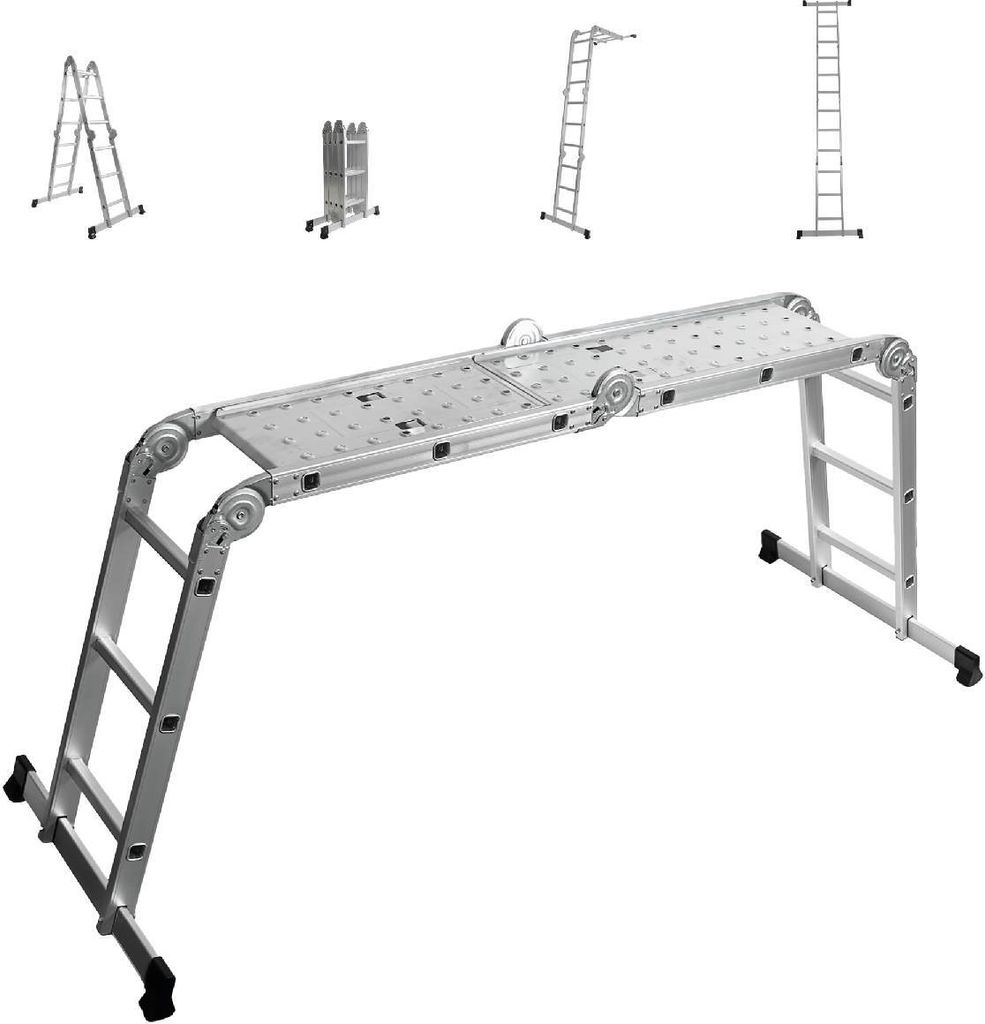 siwitec Mehrzweckleiter Alu, 3 x 4 Sprossen, Leiter Arbeitsplattform, Stehleiter, Teleskopleiter