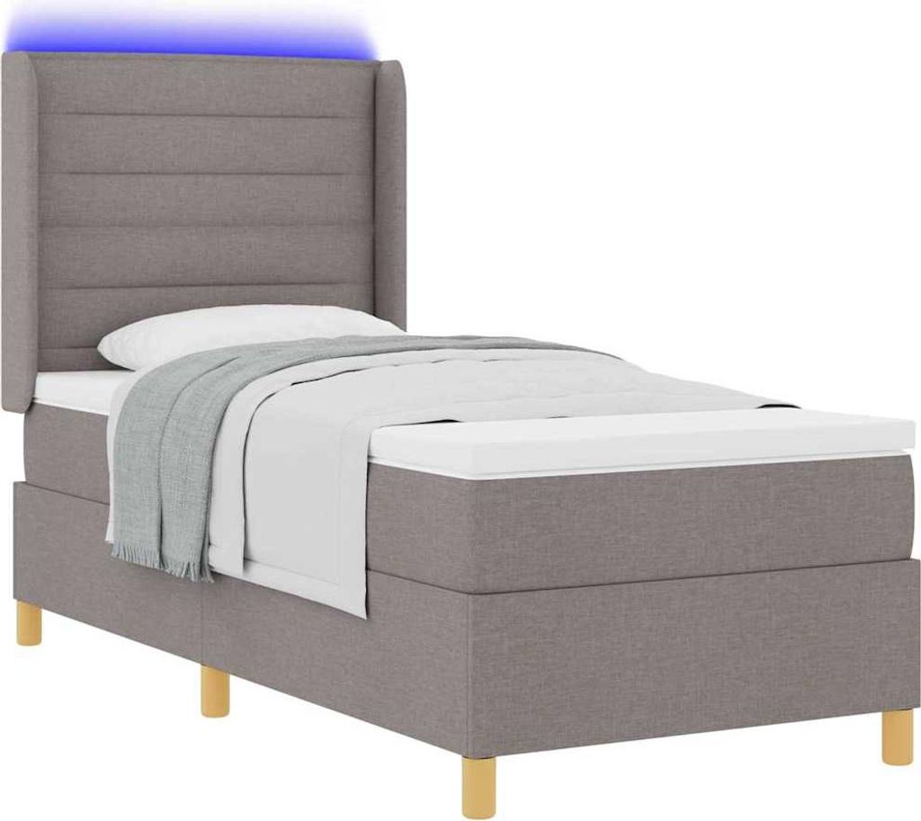 Boxspringbett mit LED-Lichtleisten Taupe 100 x 200 cm Stoff