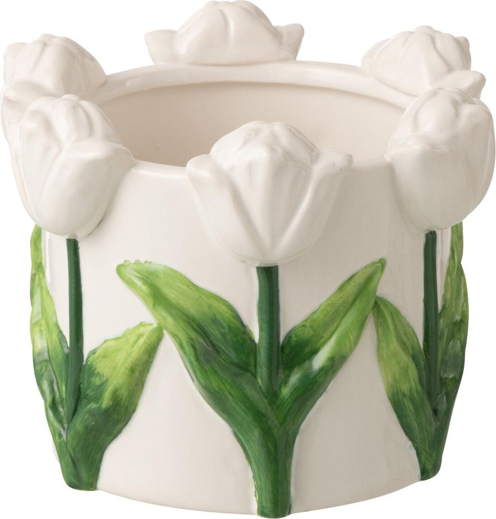 J-Line Übertopf Tulpe Keramik Weiß/Grün Small