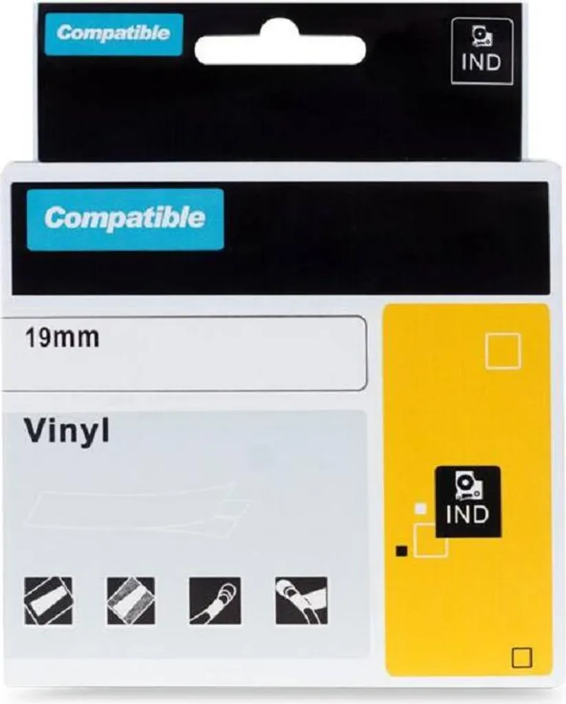 Nastro 1868752 Compatibile 19mm Vinile Nero Bianco per Dymo XTL - 1