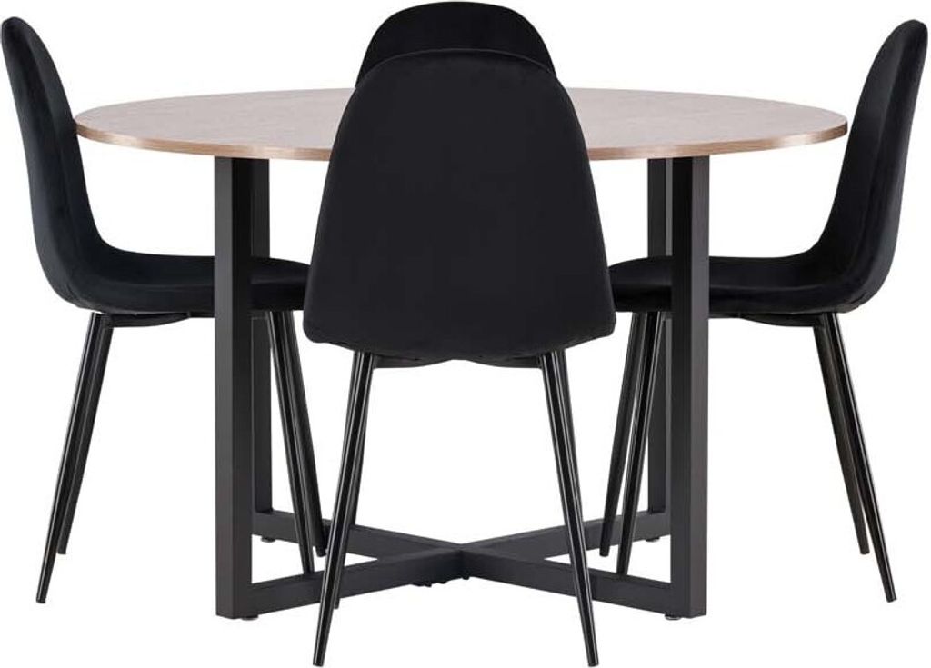 Durango Essgruppe Tisch Nussbaum Nachbildung und 4 Polar Stühle schwarz.