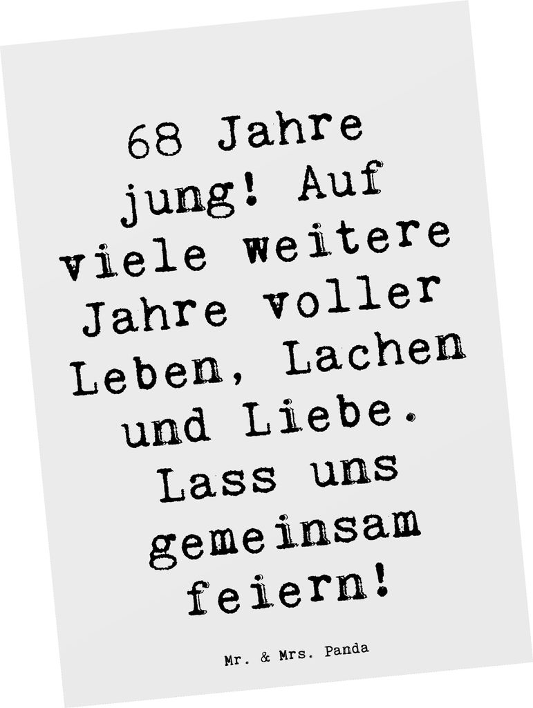 Mr. & Mrs. Panda Postkarte Spruch 68. Geburtstag Freude - Weiß - Geschenk, Grußkarte, Wertschätzung, Happy Birthday, Ansichtskarten, handgeferti...