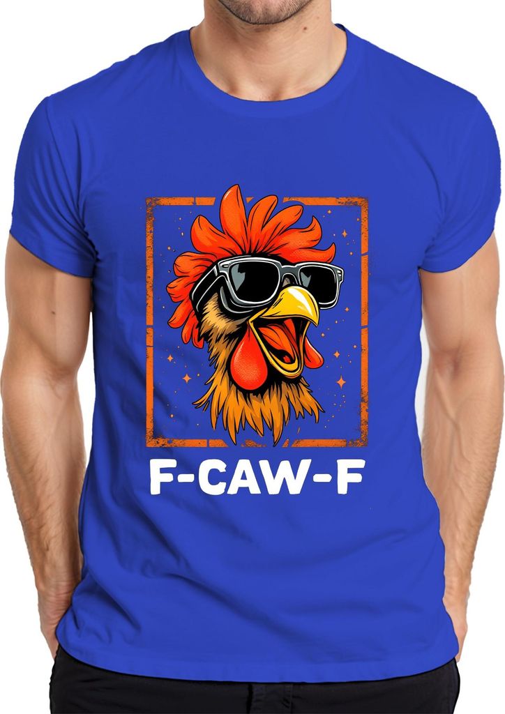 F-CAW-F lustiger Hahn Sonnenbrille Huhn Bauernhof Geschenk Meme Herren T-Shirt, Blau, L