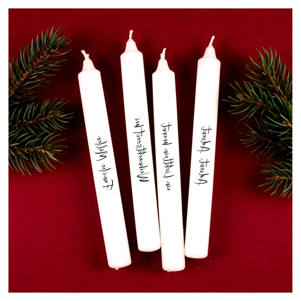 Adventskerzen-Set mit individueller Beschriftung – 4 Stabkerzen mit Wunschtext – Weihnachtskerzen für den Adventskranz